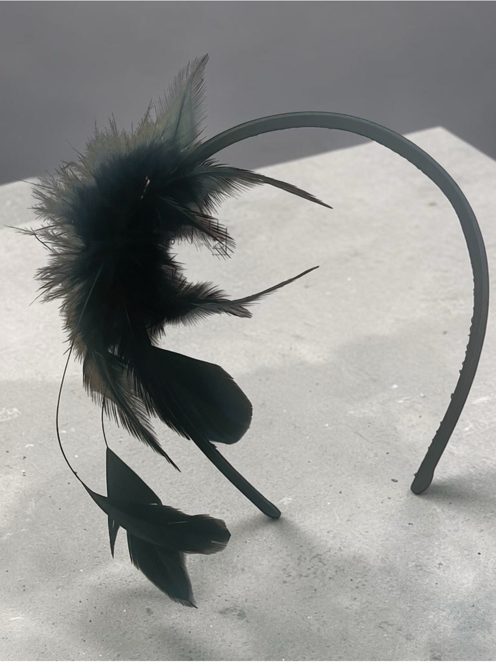 Feather Pom Headband - Black Puff Accent